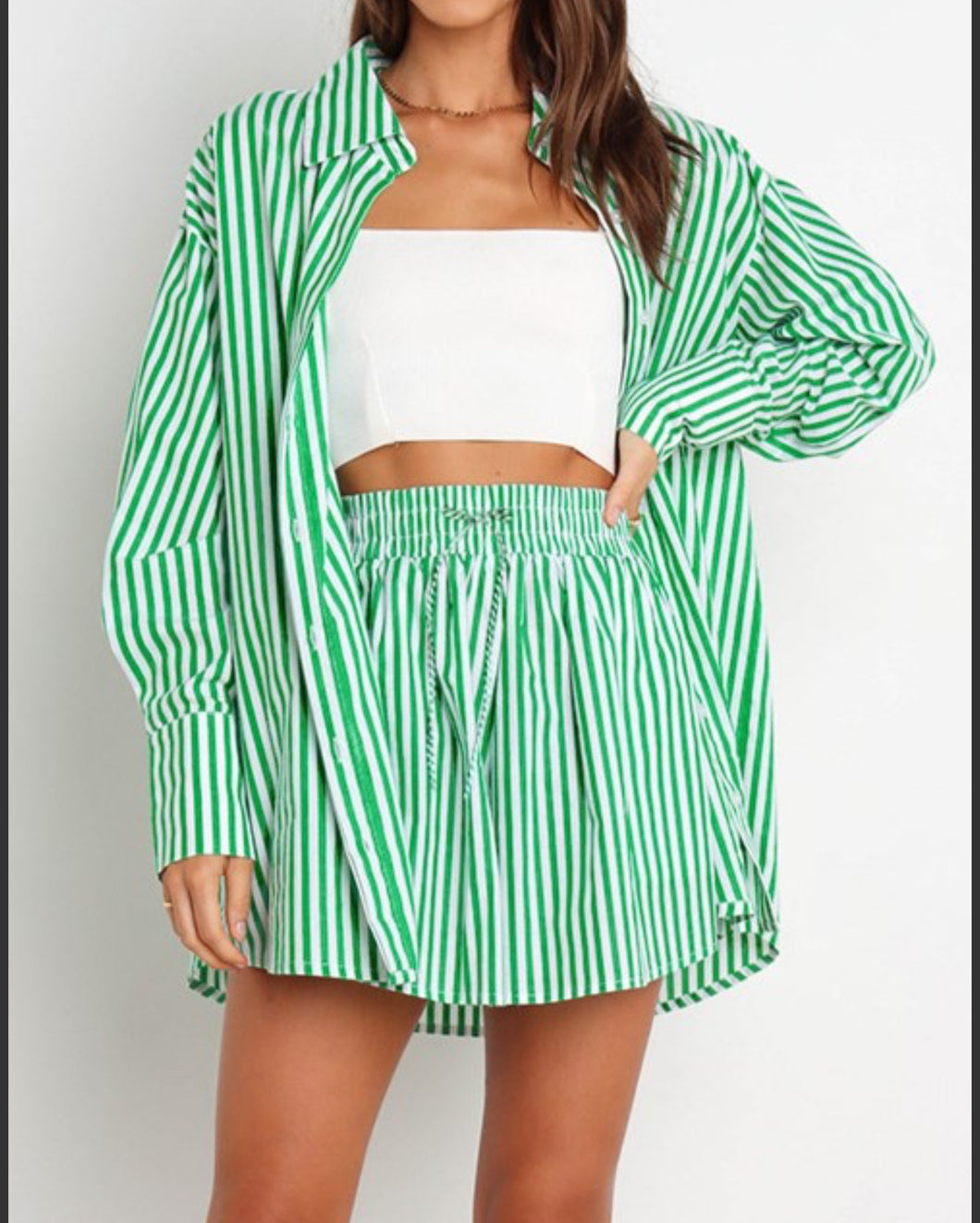 Classic Striped Long Sleeve Shirt and Short Set