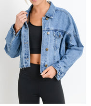 Load image into Gallery viewer, Raw &amp; Ribbed Short Denim Jacket
